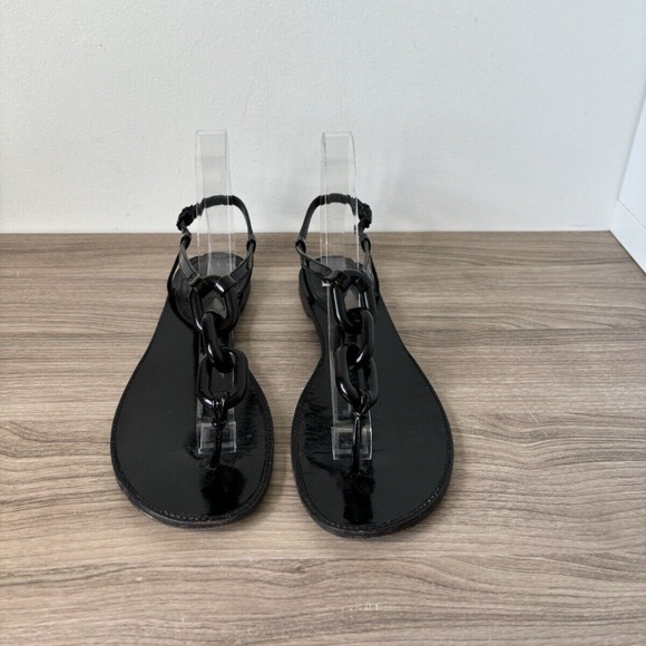 Burberry Sandals Black Patent Leather Flats Sz 7 US Authentic❤️ - Picture 2 of 8